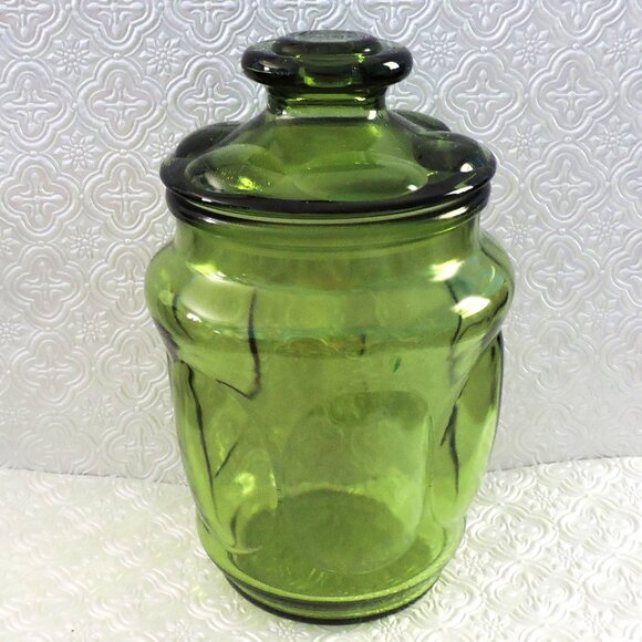 Vintage LE Smith Green Glass Bubble Cannister Home Decor Storage Sealed Lid - Picture 2 of 5